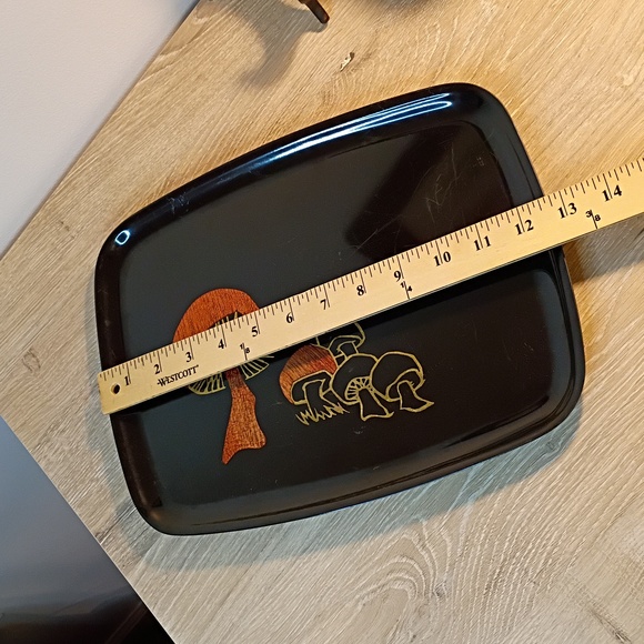 Vintage Couroc Monterey Mushroom Inlay Satin Black Phenolic Tray - Picture 9 of 9